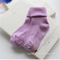 CSP-283 Purple Color Children Socks Solid Color Turn Over Fancy Kids Socks